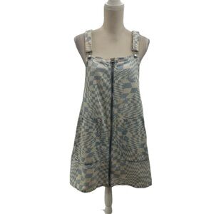 Tinseltown Bib Dress Pastel Denim Checkered Women’s XL Pockets Beach Sundress